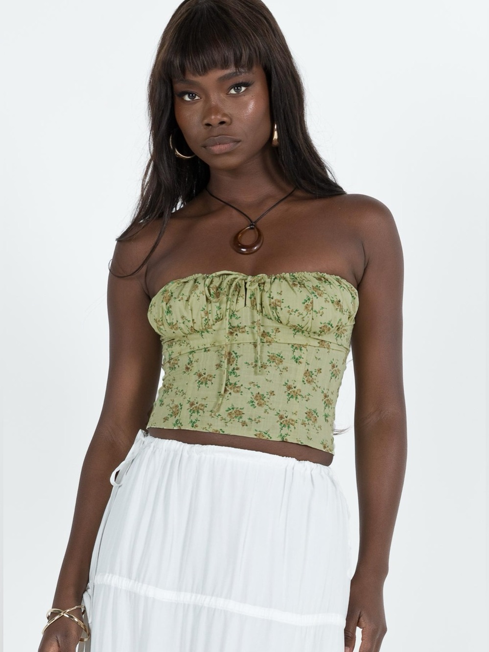 Princess Polly Rizzi Green Floral Strapless Top Size US 0 / XS